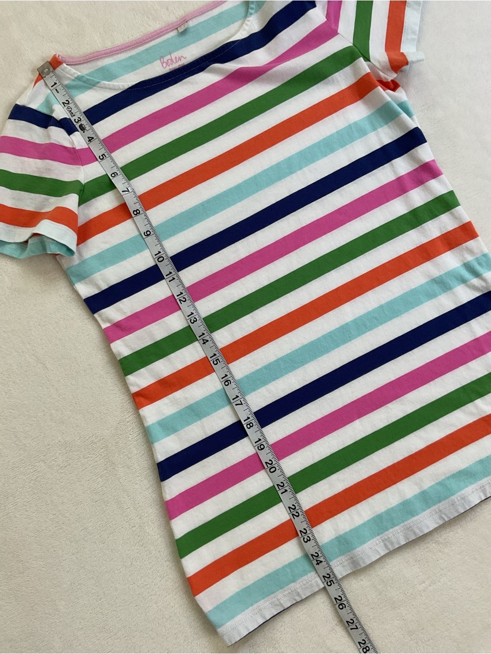 Boden Rainbow Stripe Cotton Tee Top White Pink Green Blue Orange US 6 - Picture 10 of 10